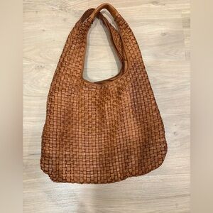 Leather Basket Weave Hobo Bag